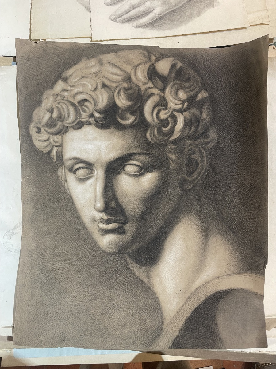 Studio accademico dal calco del David di Michelangelo, scuola toscana, 51 × 43 cm-photo-4
