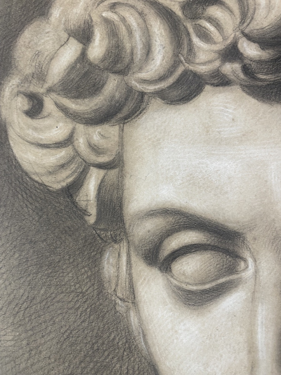 Studio accademico dal calco del David di Michelangelo, scuola toscana, 51 × 43 cm-photo-5