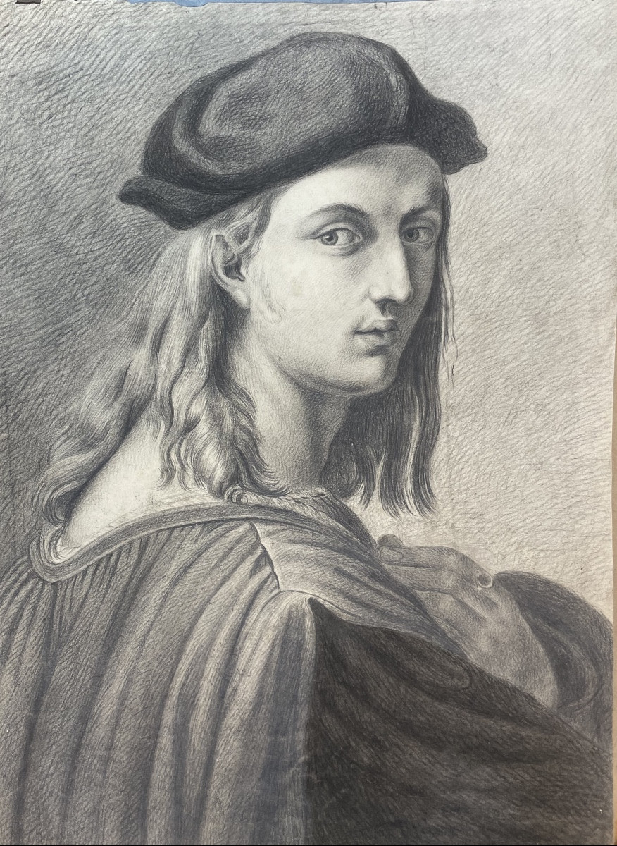 Studio accademico ispirato al ritratto di Bindo Altoviti (Raffaello), scuola toscana, cm 38x52