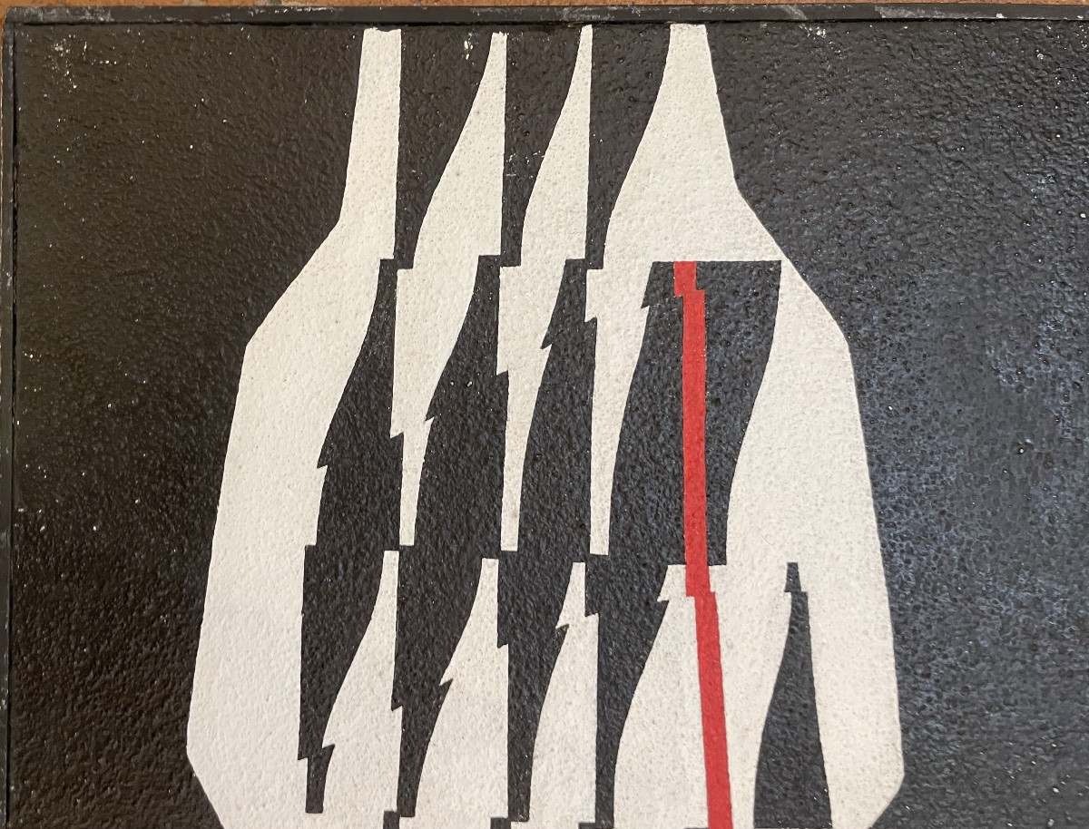 Enrico Sirello, 1975 – “Figura a clessidra bianca con asse rosso”, Studio per murale-photo-3