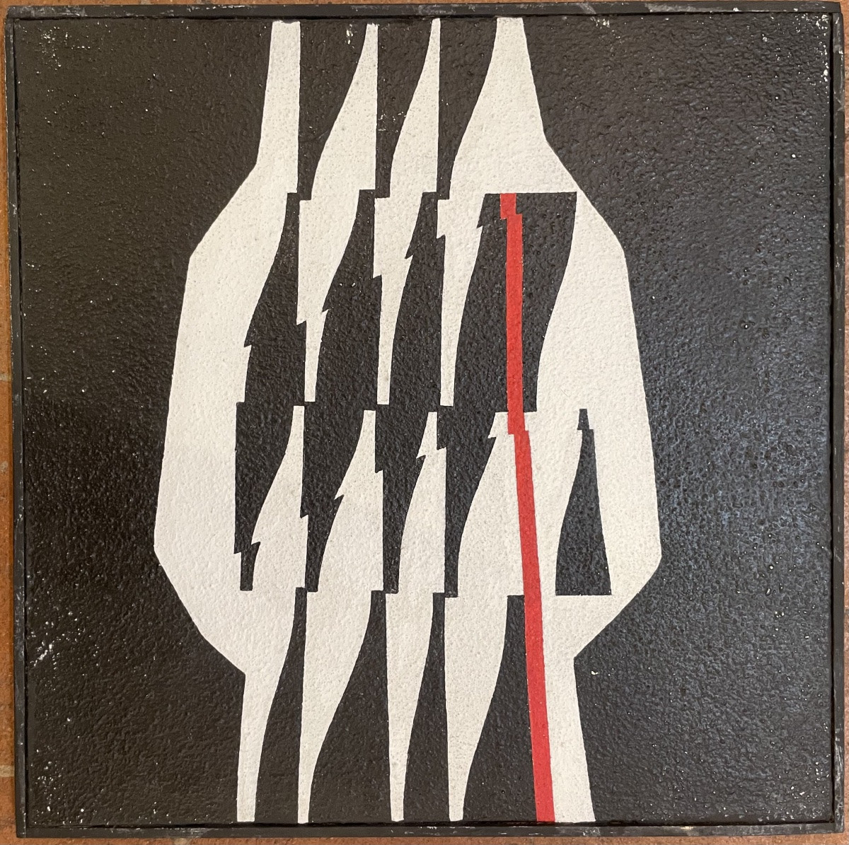 Enrico Sirello, 1975 – “Figura a clessidra bianca con asse rosso”, Studio per murale-photo-3