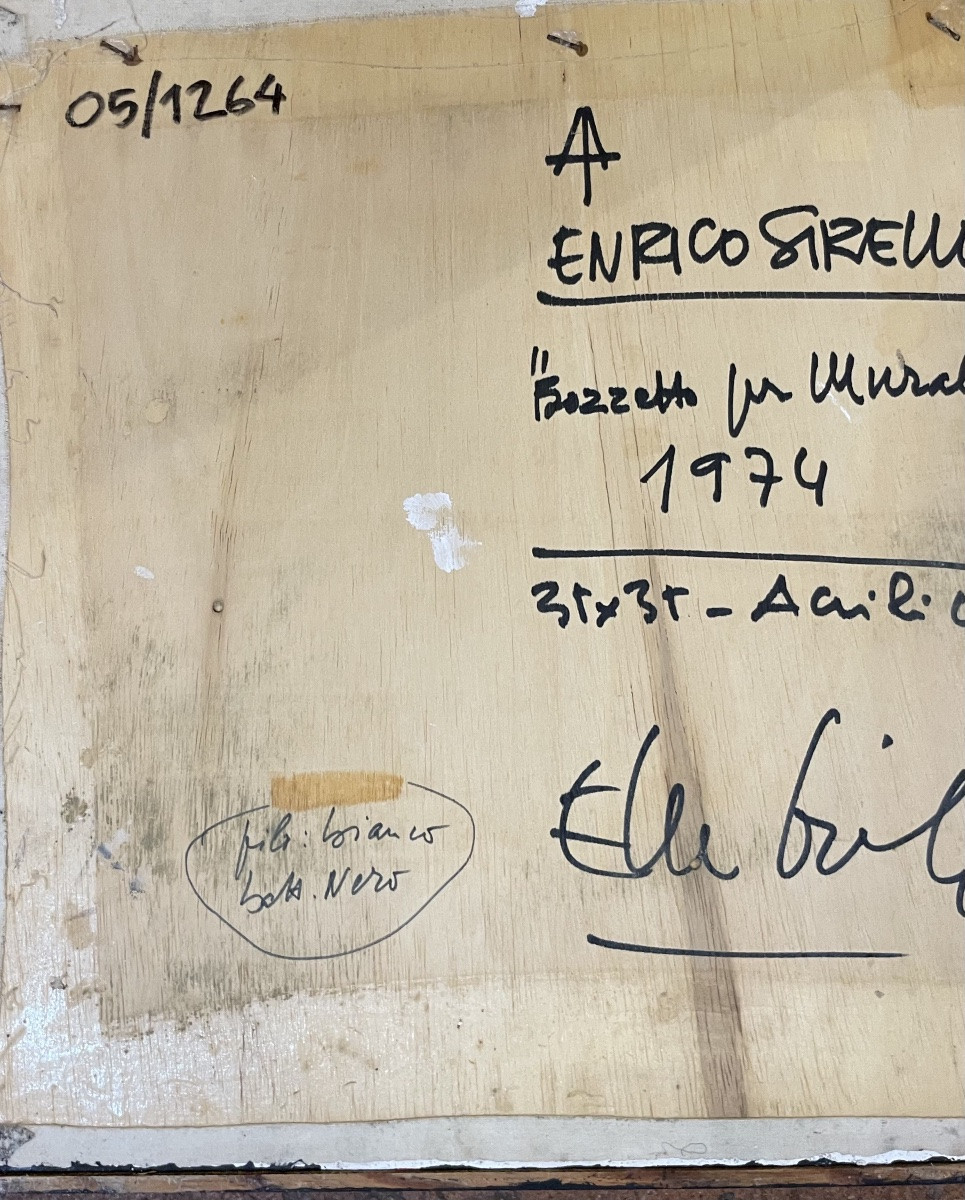 Enrico Sirello, 1975 – “Figura a clessidra bianca con asse rosso”, Studio per murale-photo-5