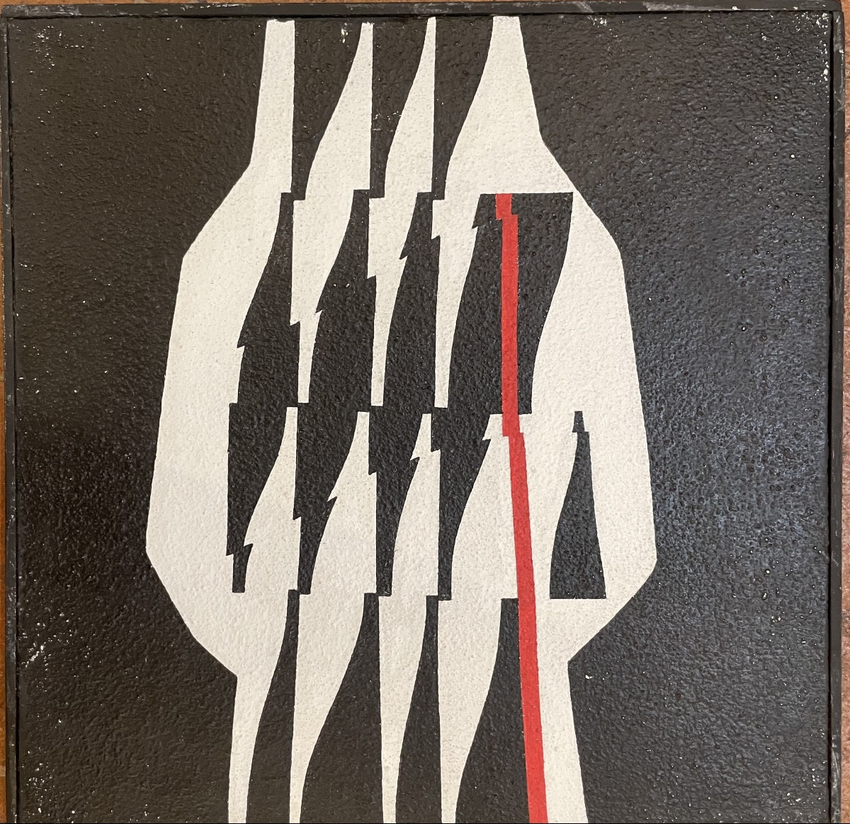 Enrico Sirello, 1975 – “Figura a clessidra bianca con asse rosso”, Studio per murale