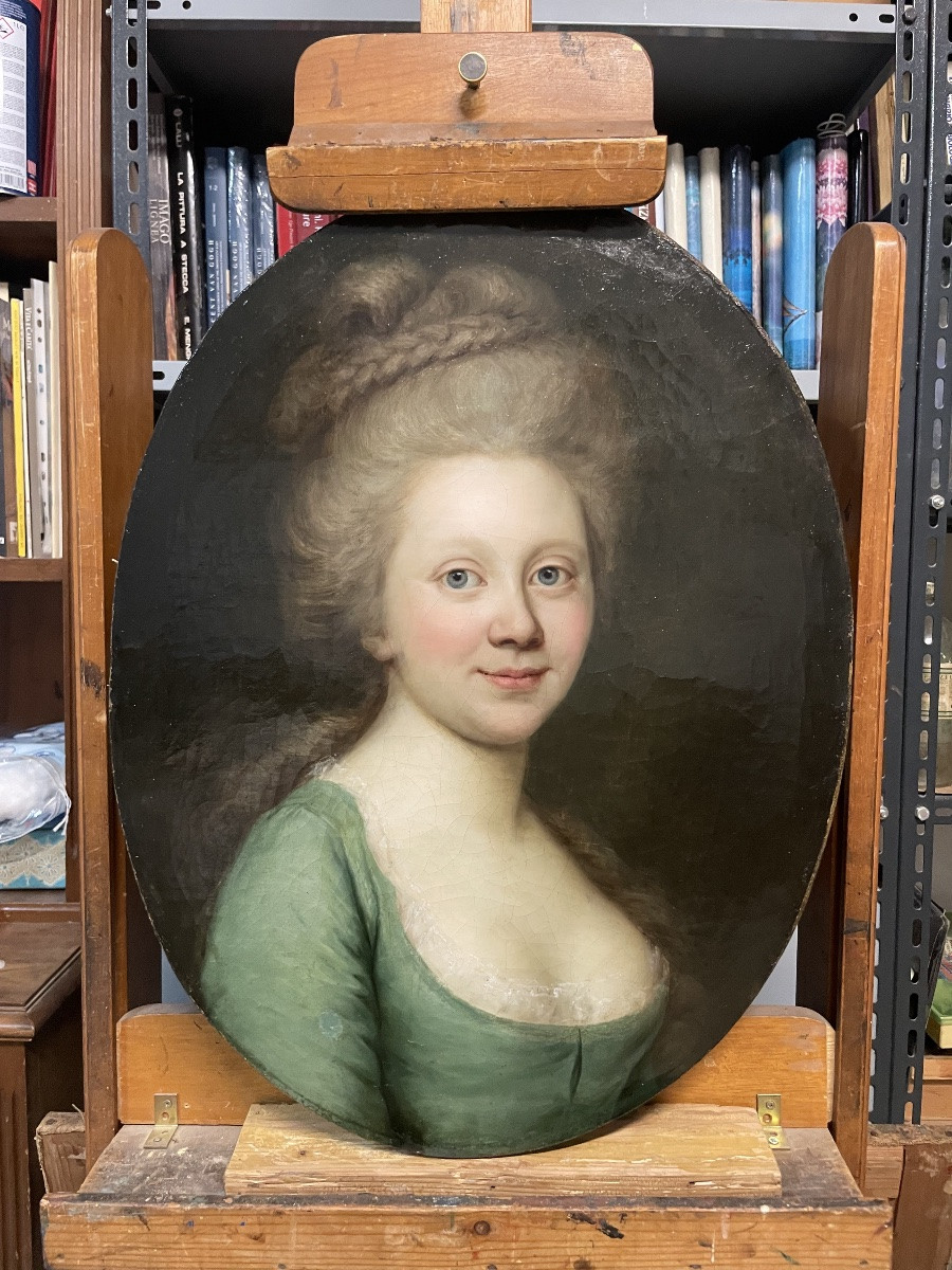 Ritratto firmato Darbes, 1781. Periodo russo-balto, indirizzo di Riga al verso-photo-2