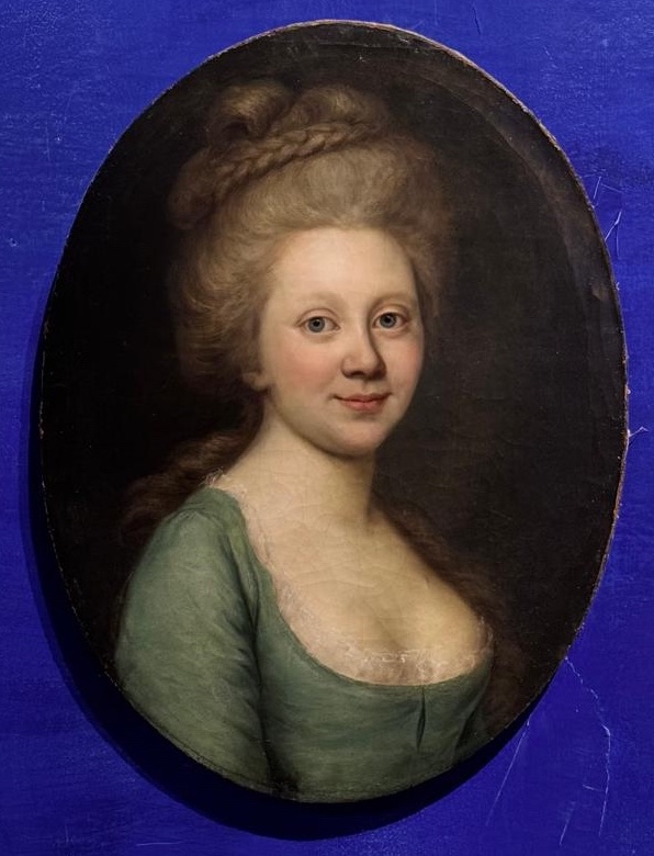 Ritratto firmato Darbes, 1781. Periodo russo-balto, indirizzo di Riga al verso