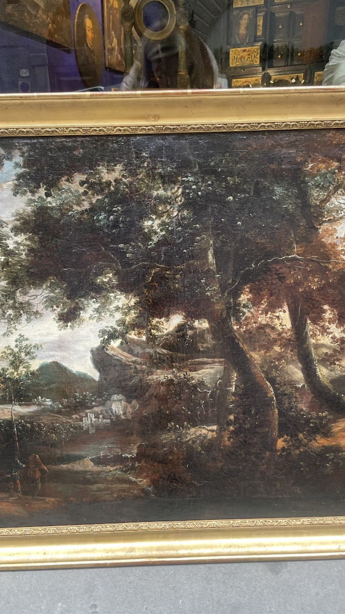 Scuola olandese, XVII secolo – Paesaggio montuoso e viandanti, ambito di Ruysdal-photo-4