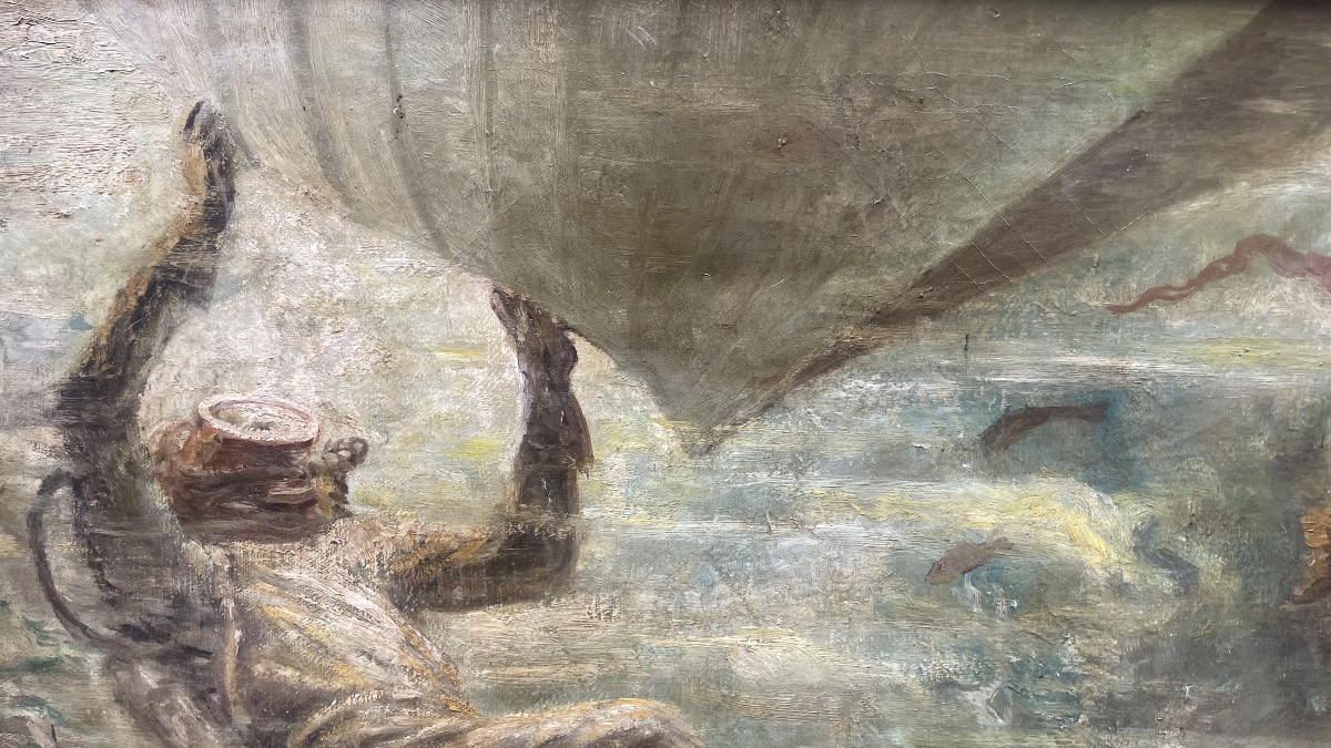 Subacqueo con cernia sotto lo scafo – metà del XX secolo . Cm99x 74-photo-4