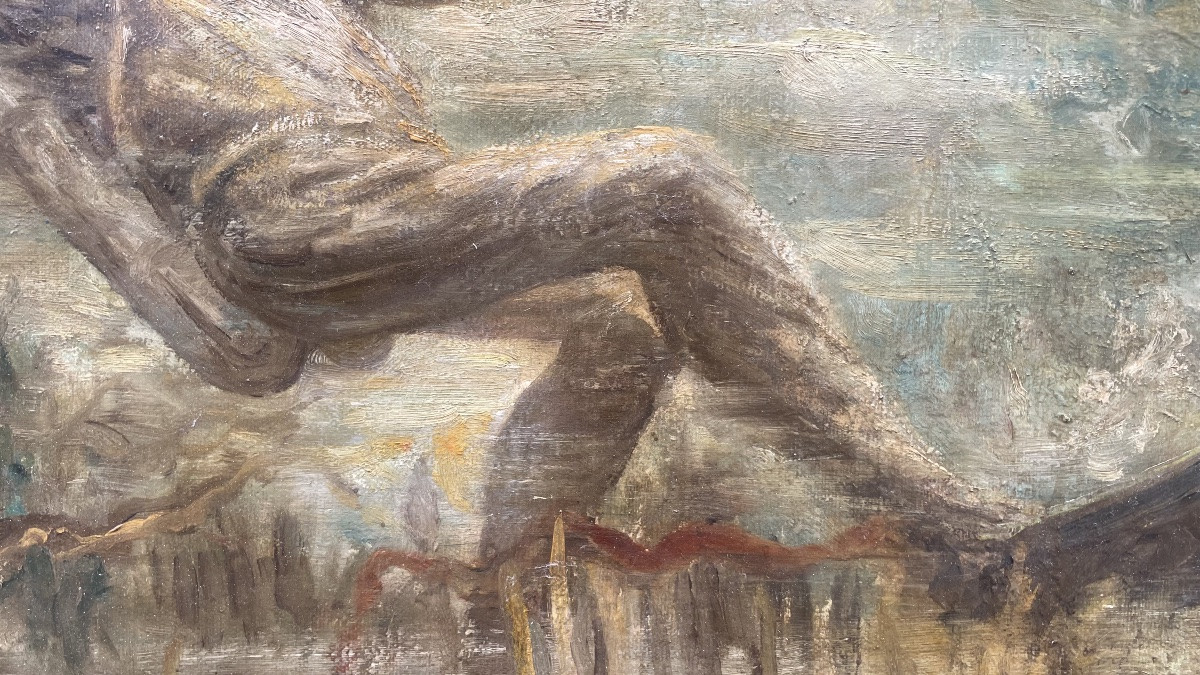 Subacqueo con cernia sotto lo scafo – metà del XX secolo . Cm99x 74-photo-5