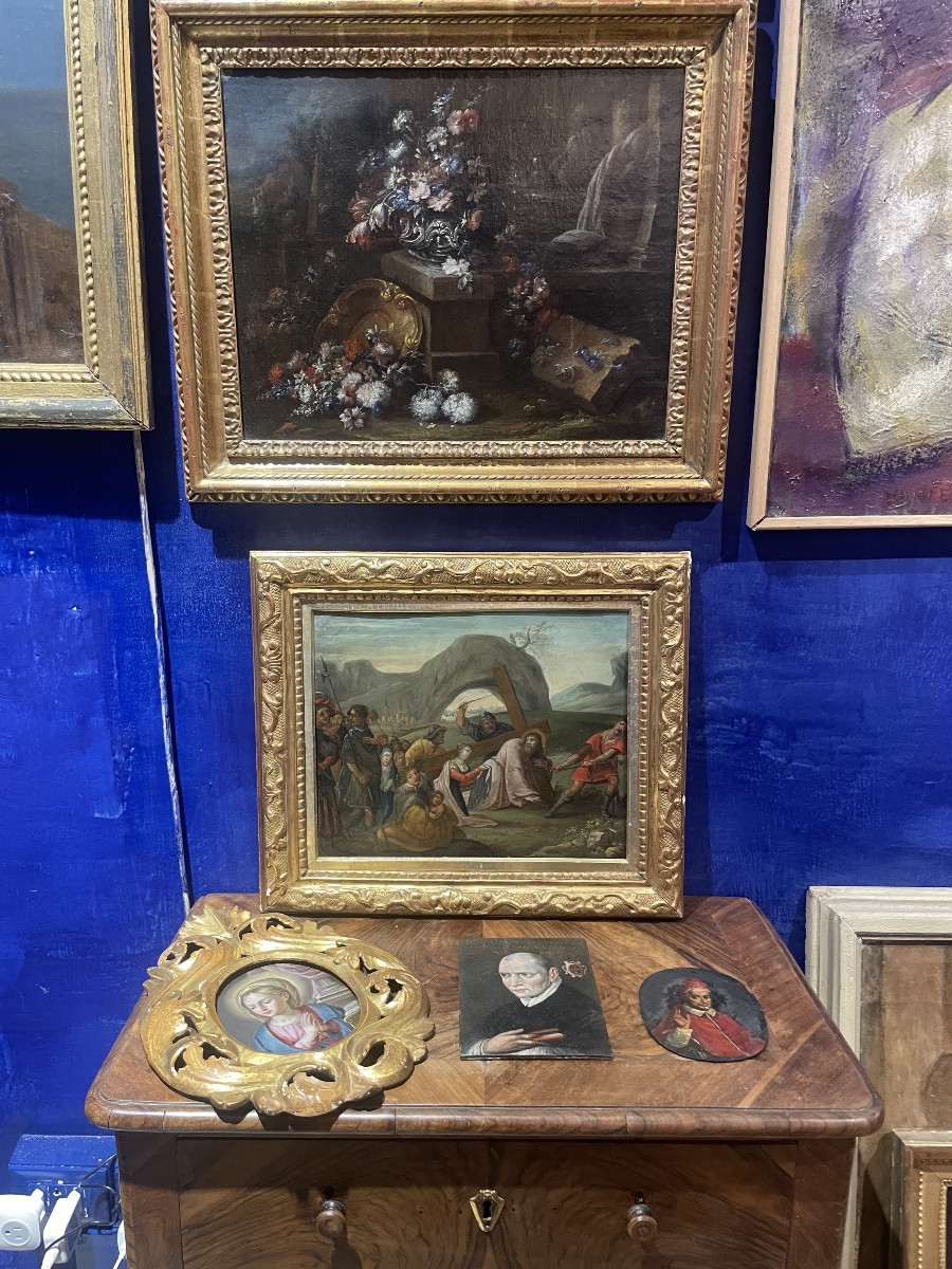 Veronica che offre il Santo Velo a Cristo – Scuola fiamminga, olio su rame-photo-2