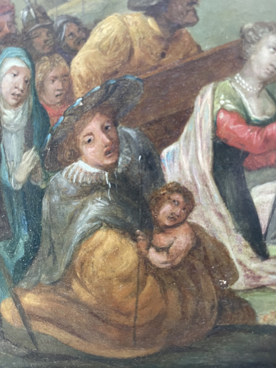 Veronica che offre il Santo Velo a Cristo – Scuola fiamminga, olio su rame-photo-3