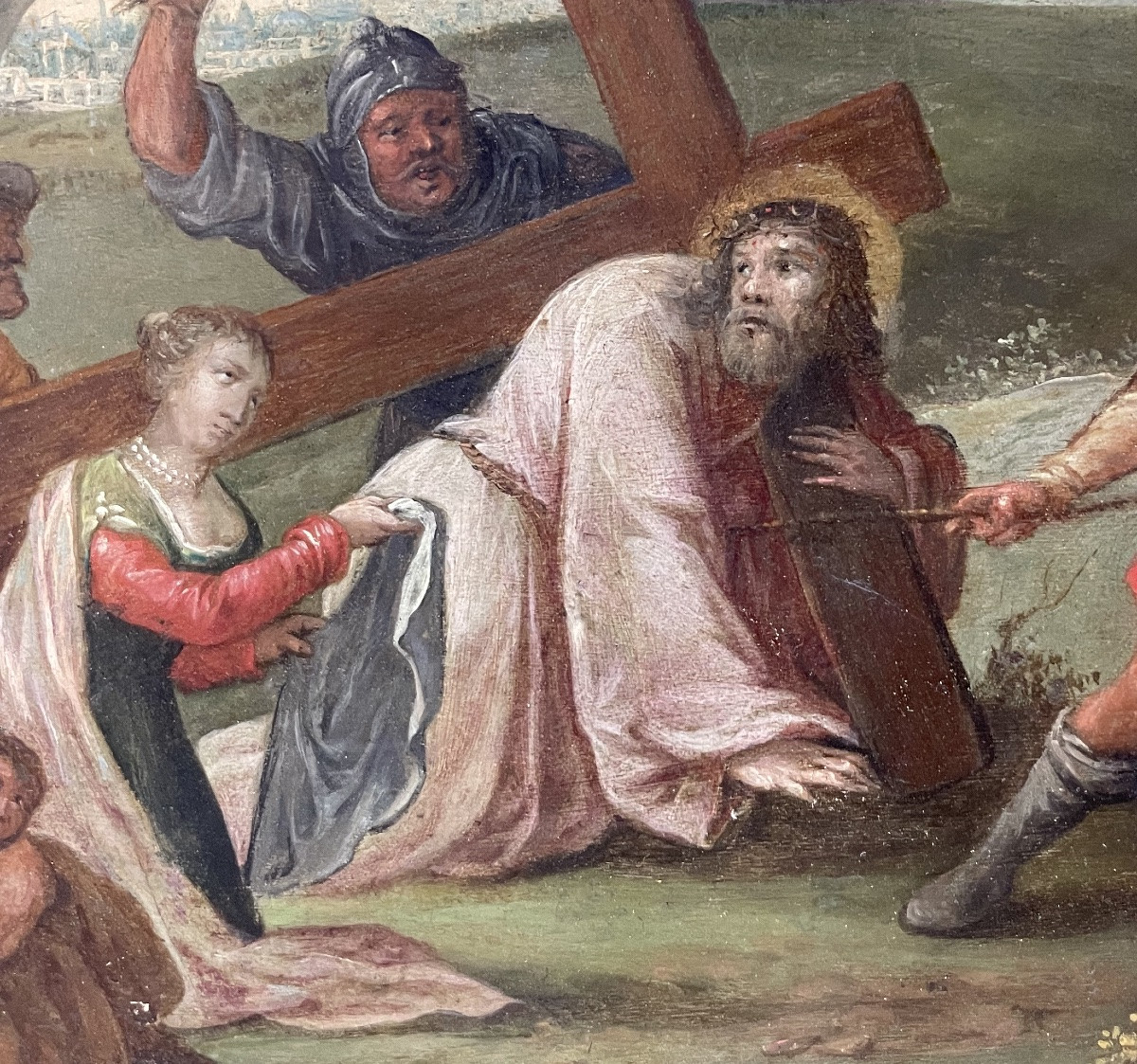 Veronica che offre il Santo Velo a Cristo – Scuola fiamminga, olio su rame-photo-4