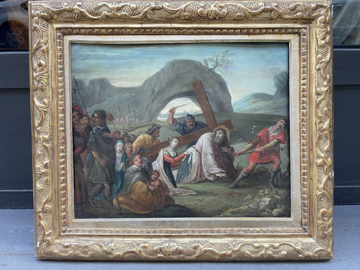 Veronica che offre il Santo Velo a Cristo – Scuola fiamminga, olio su rame-photo-6