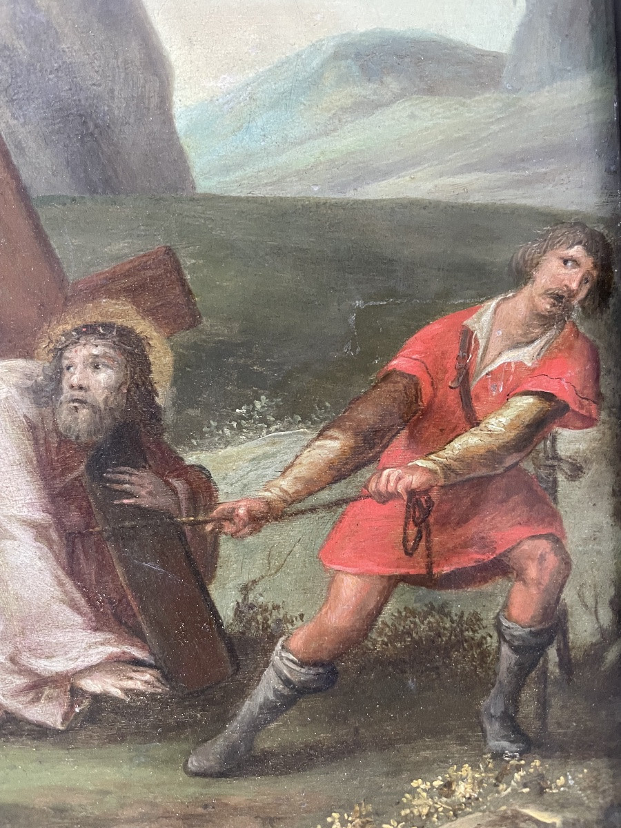 Veronica che offre il Santo Velo a Cristo – Scuola fiamminga, olio su rame-photo-7