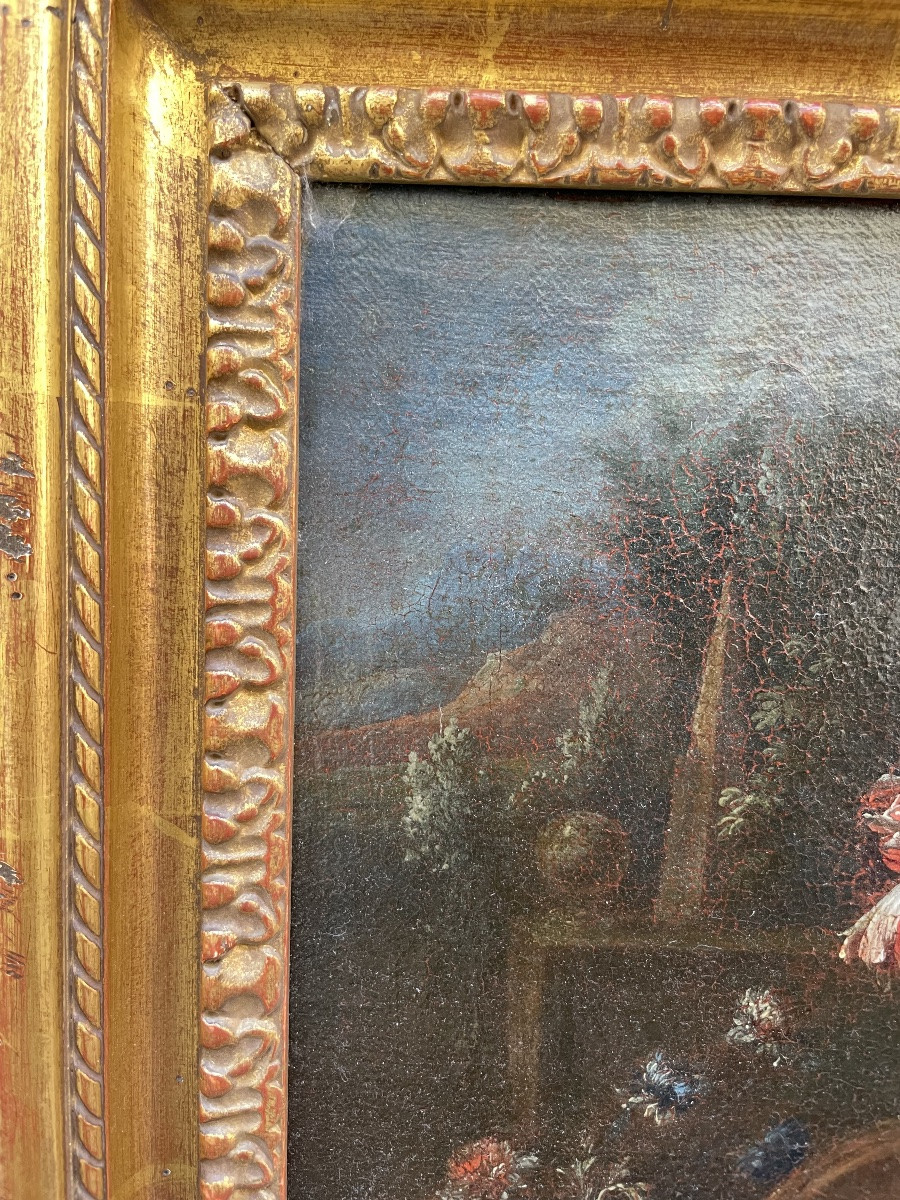 Gaspare Lopez, attrib. Natura morta con fontana, obelisco e cascata di fiori, Napoli, 1720 -photo-3