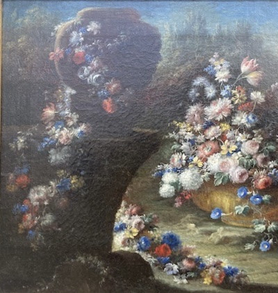 Gaspare Lopez, attrib. Natura morta con grande vaso e cascata di fiori nel giardino, ca.1720-photo-4