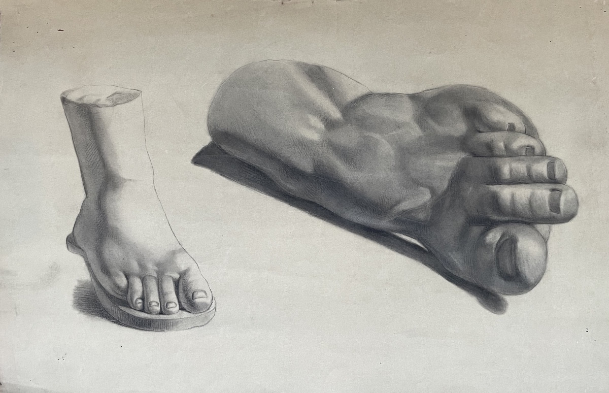 Studio accademico di due piedi da modelli in gesso antich, c. 1870, 50 × 32 cm 