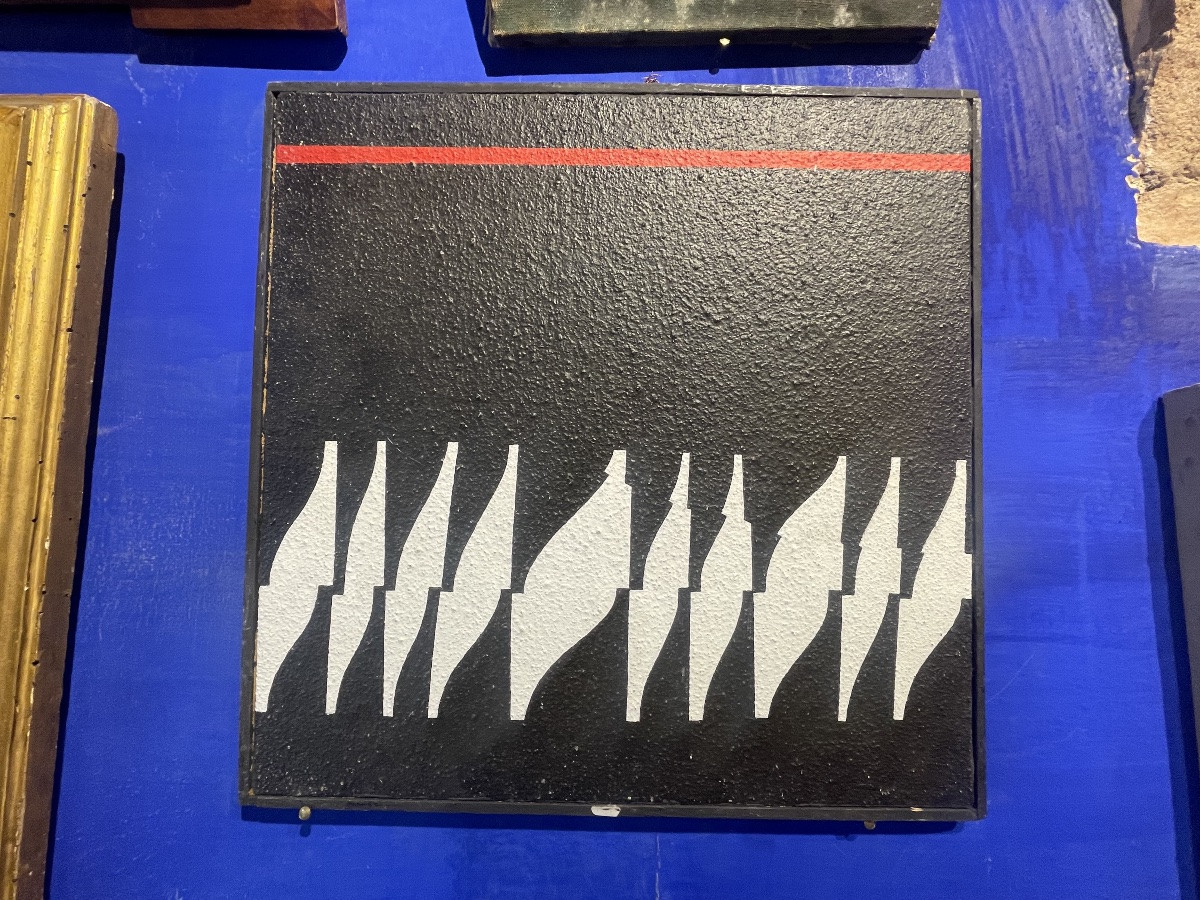 Enrico Sirello, 1974 – Composizione ottica a moduli bianchi con linea rossa-photo-4