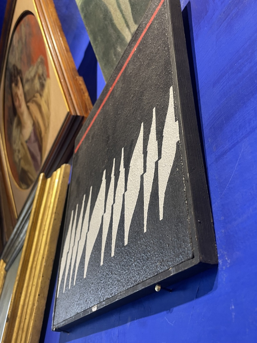 Enrico Sirello, 1974 – Composizione ottica a moduli bianchi con linea rossa-photo-3