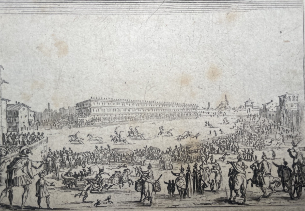 Jacques Callot – I Capricci: Corsa di cavalli in piazza Pitti a Firenze . XVII sec