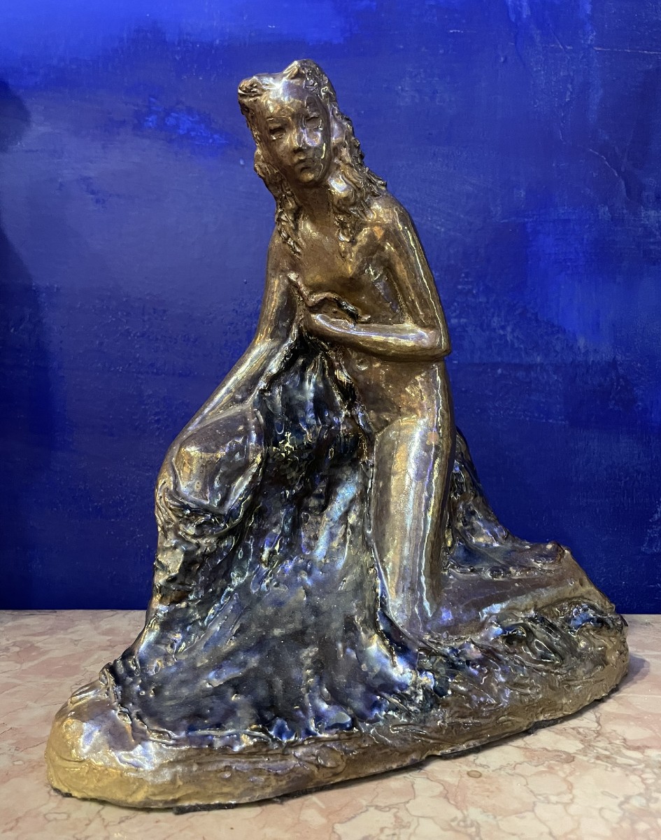 Faenza. Vincenzo Ossani. Ceramica a lustro metallico. Nudo femminile. Verso il 1930 