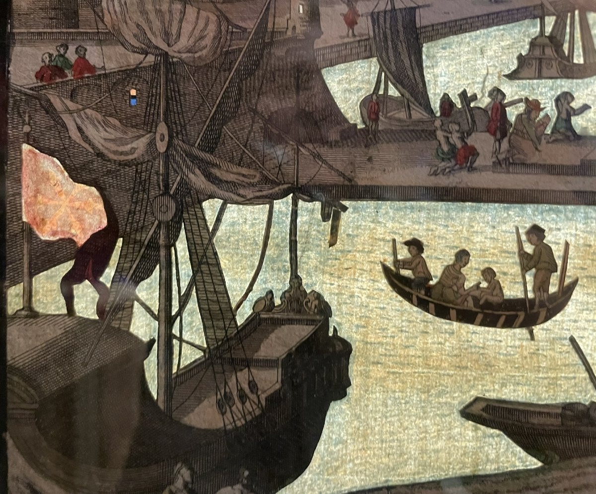 Il Colosso di Rodi – Vue d’optique giorno/notte, serie delle Sette Meraviglie, Probst. ca1770  -photo-2