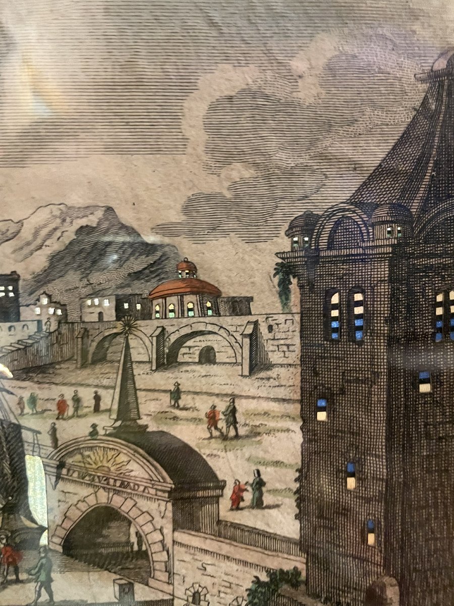 Il Colosso di Rodi – Vue d’optique giorno/notte, serie delle Sette Meraviglie, Probst. ca1770  -photo-4