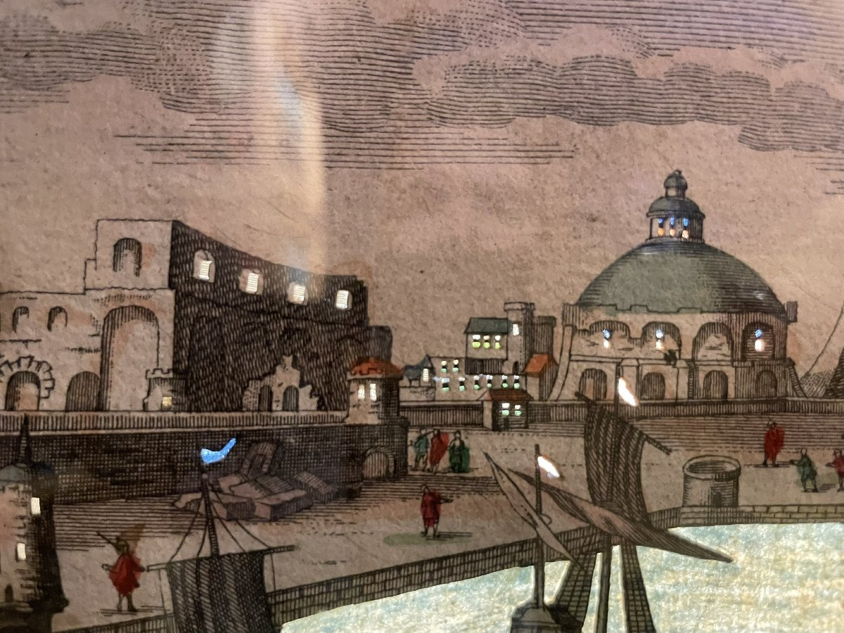 Il Colosso di Rodi – Vue d’optique giorno/notte, serie delle Sette Meraviglie, Probst. ca1770  -photo-5