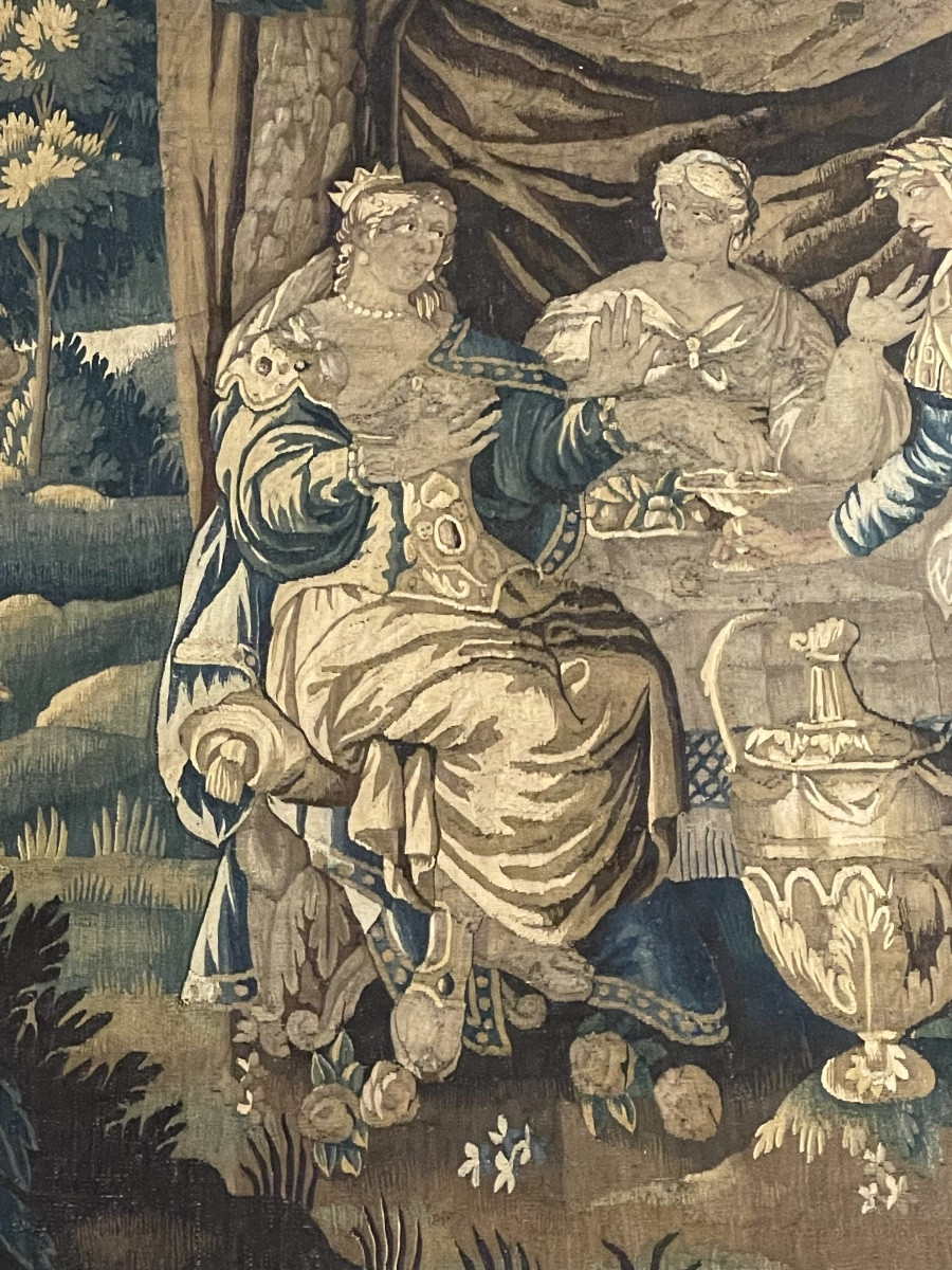 Tapisserie d’Aubusson représentant le Banquet de Cléopâtre et l’oreille de perle . Cm 240 x 200-photo-2