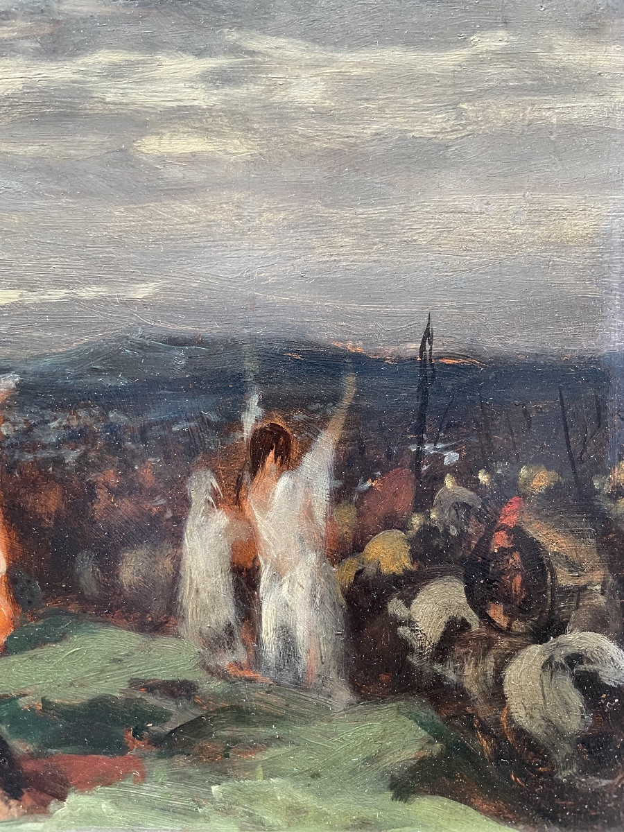 Sacerdotessa druidica e guerrieri celti, bozzetto dipinto, Parigi verso il 1870, monogrammato-photo-3