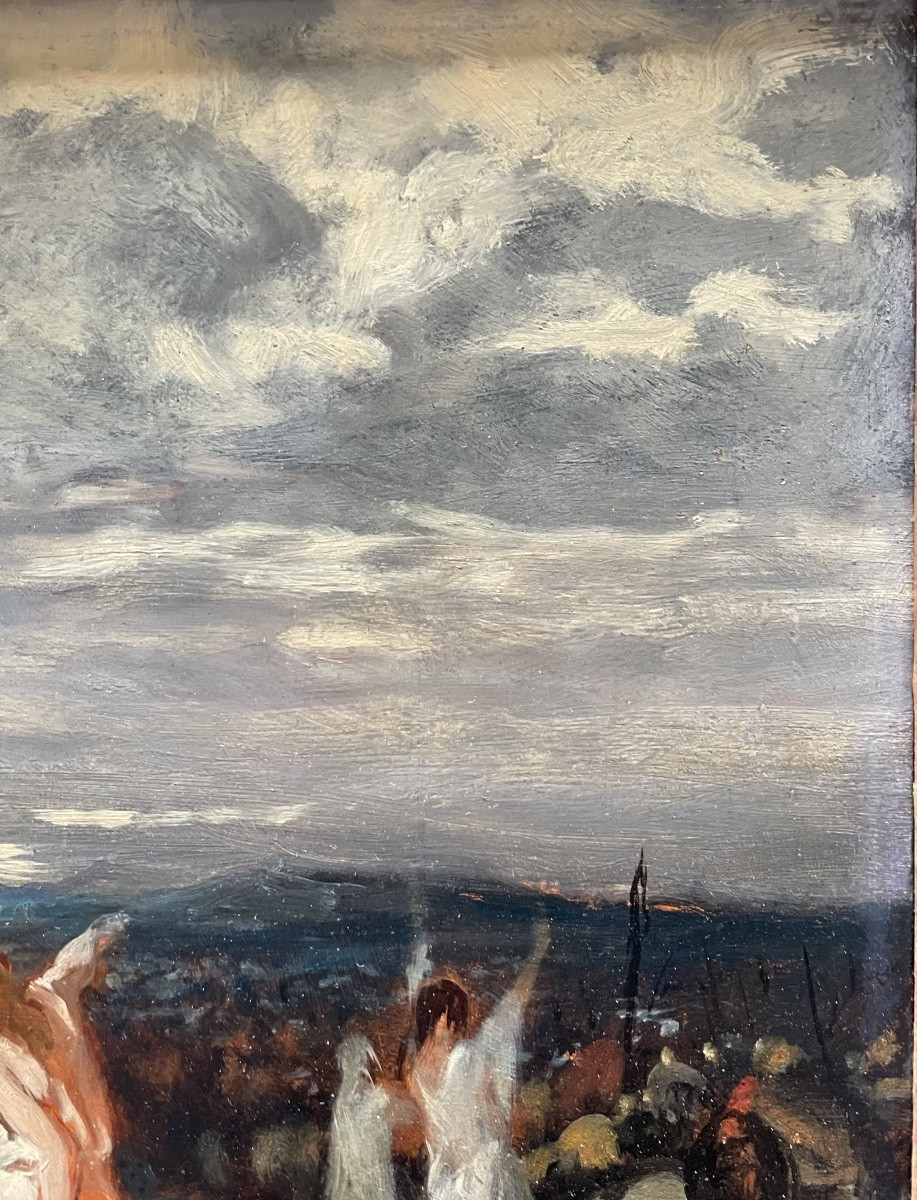 Sacerdotessa druidica e guerrieri celti, bozzetto dipinto, Parigi verso il 1870, monogrammato-photo-4