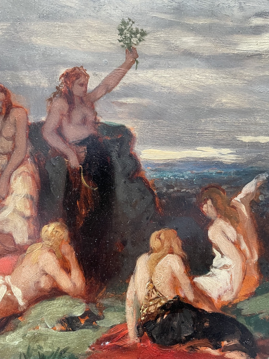 Sacerdotessa druidica e guerrieri celti, bozzetto dipinto, Parigi verso il 1870, monogrammato-photo-5