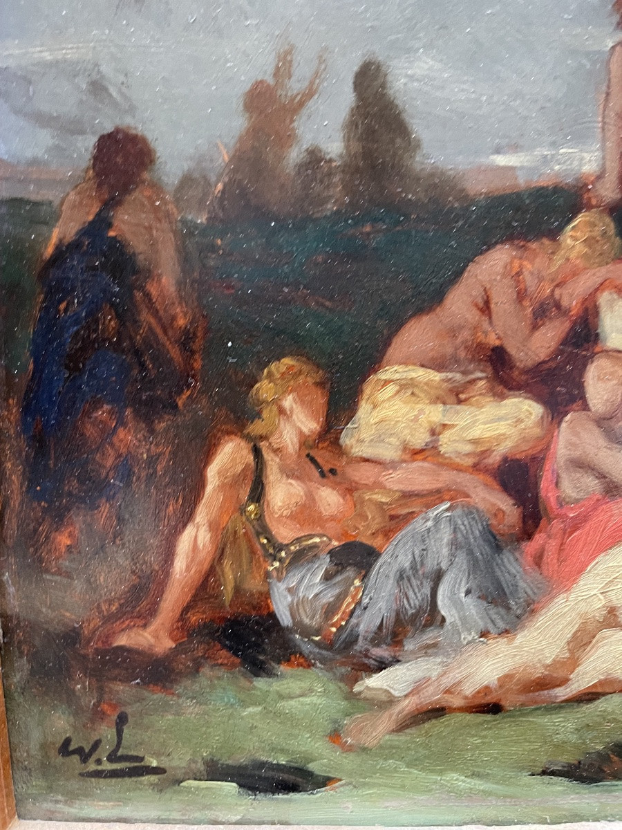 Sacerdotessa druidica e guerrieri celti, bozzetto dipinto, Parigi verso il 1870, monogrammato-photo-6