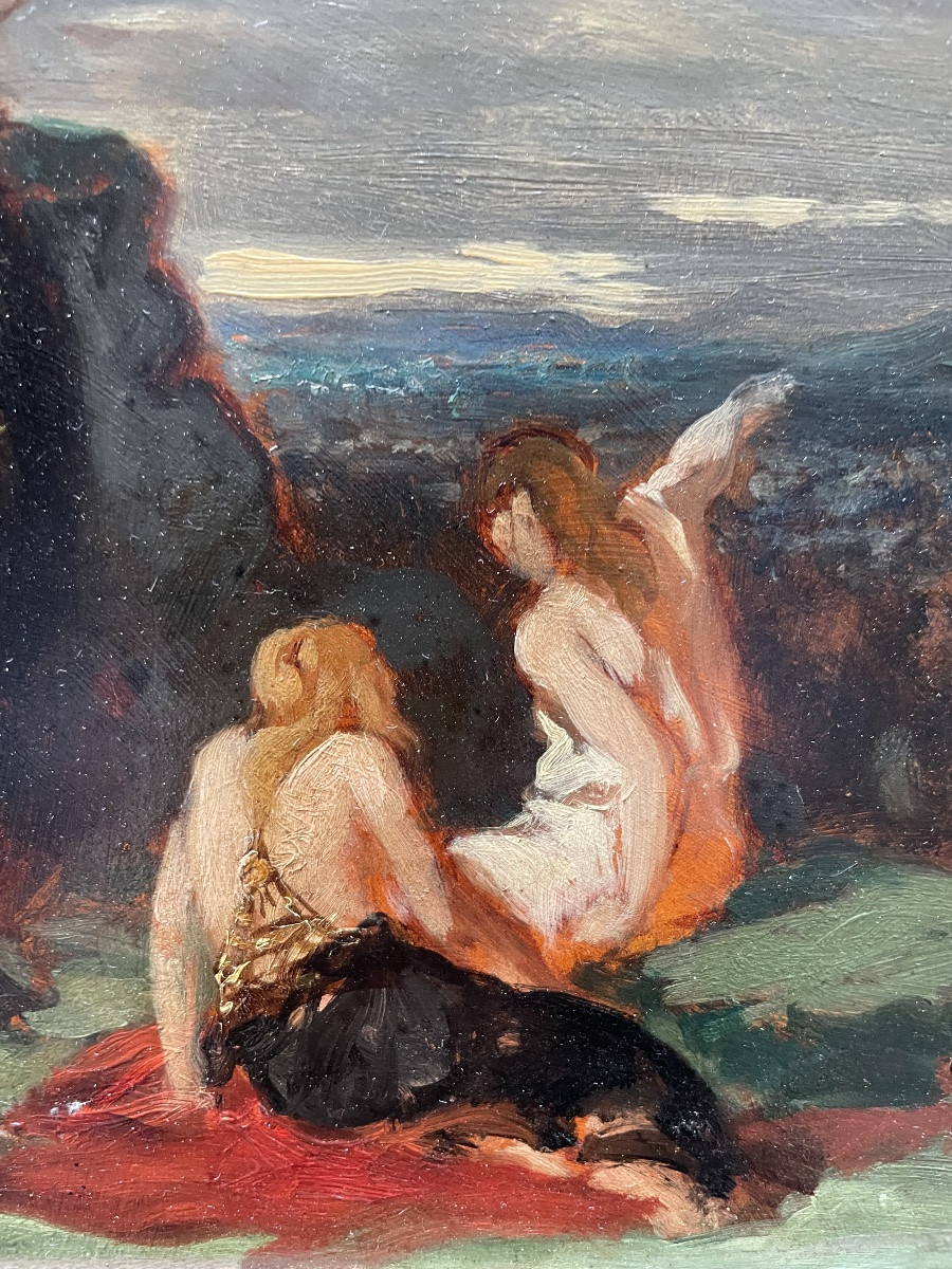 Sacerdotessa druidica e guerrieri celti, bozzetto dipinto, Parigi verso il 1870, monogrammato-photo-7