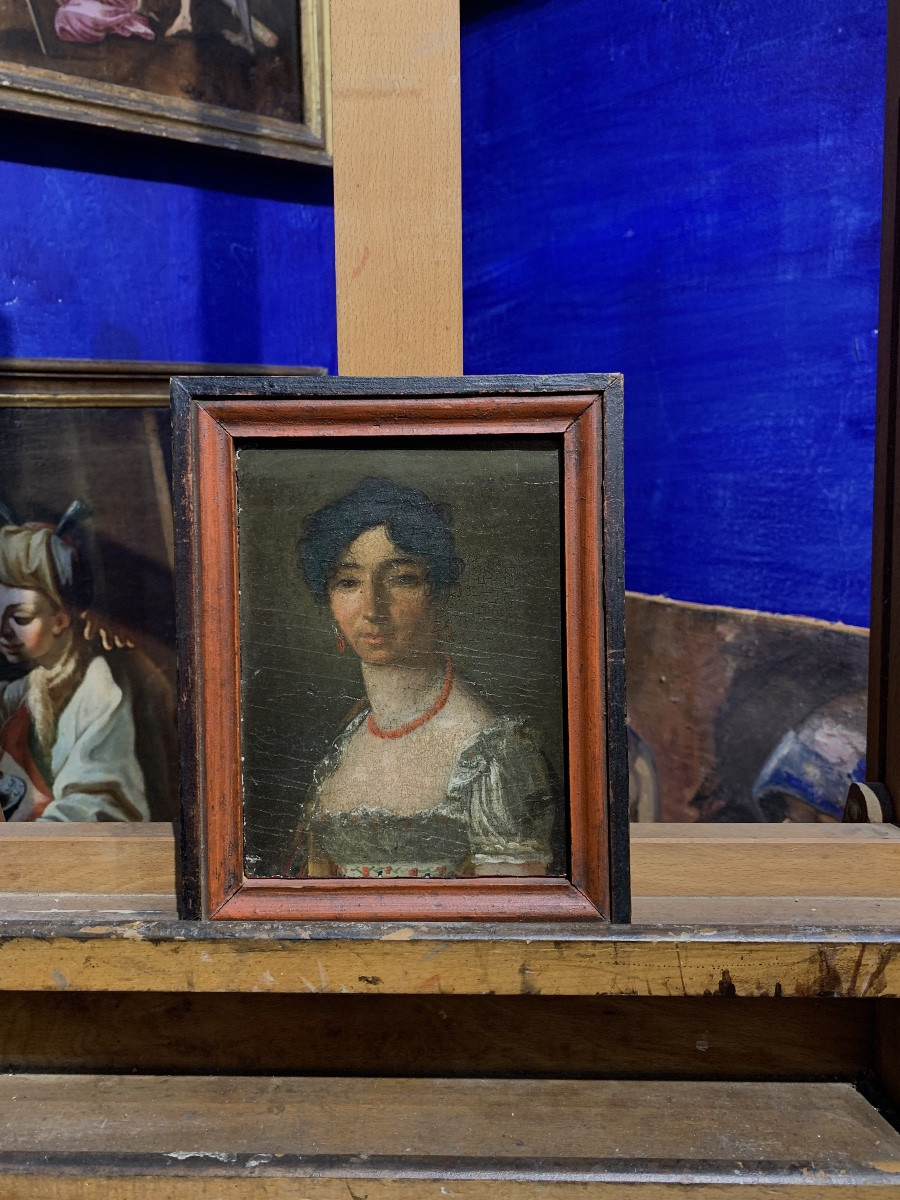 Ritratto femminile russo, epoca Impero, intorno al 1812. Iscrizione in francese, cm 21,5 × 17  -photo-3