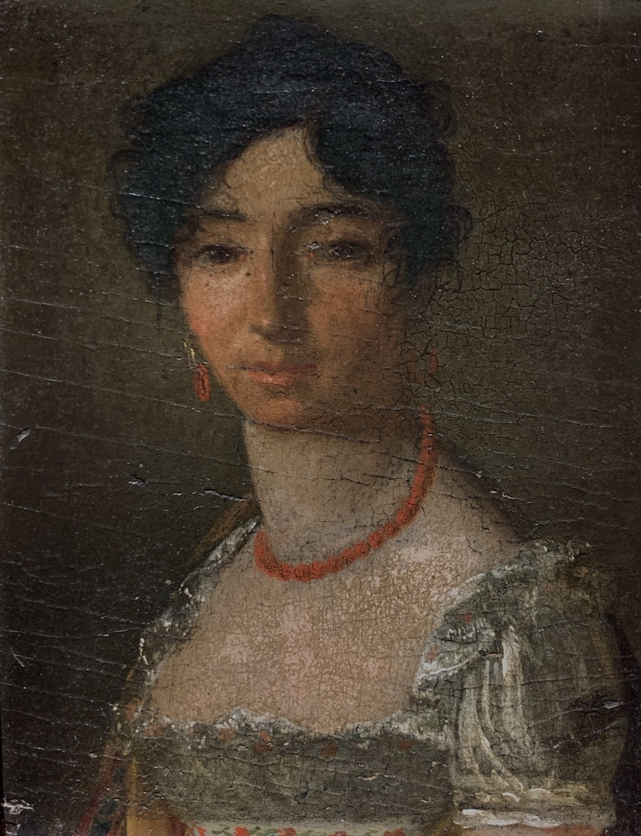Ritratto femminile russo, epoca Impero, intorno al 1812. Iscrizione in francese, cm 21,5 × 17  
