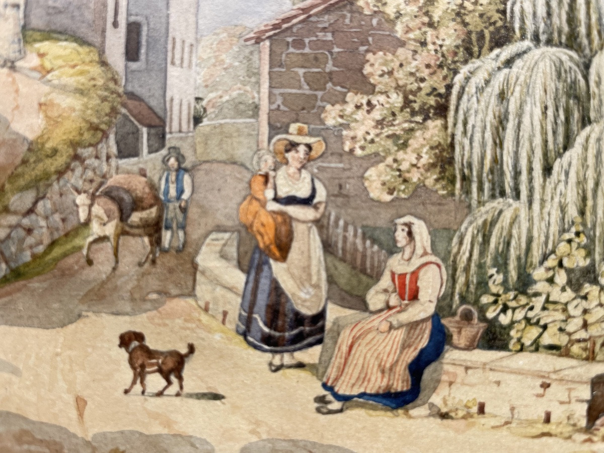 Acquerello nelle campagne toscane, Elisabetta Del Monte Bourbon, firmato e datato 1829 -photo-2