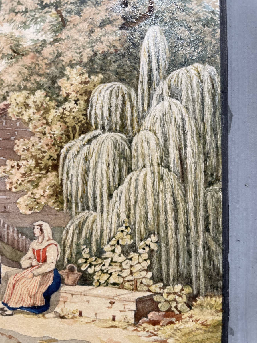 Acquerello nelle campagne toscane, Elisabetta Del Monte Bourbon, firmato e datato 1829 -photo-1