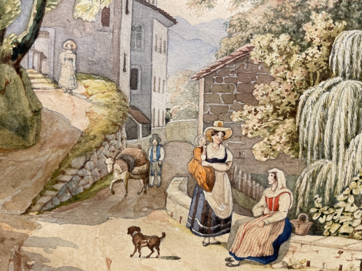 Acquerello nelle campagne toscane, Elisabetta Del Monte Bourbon, firmato e datato 1829 -photo-6