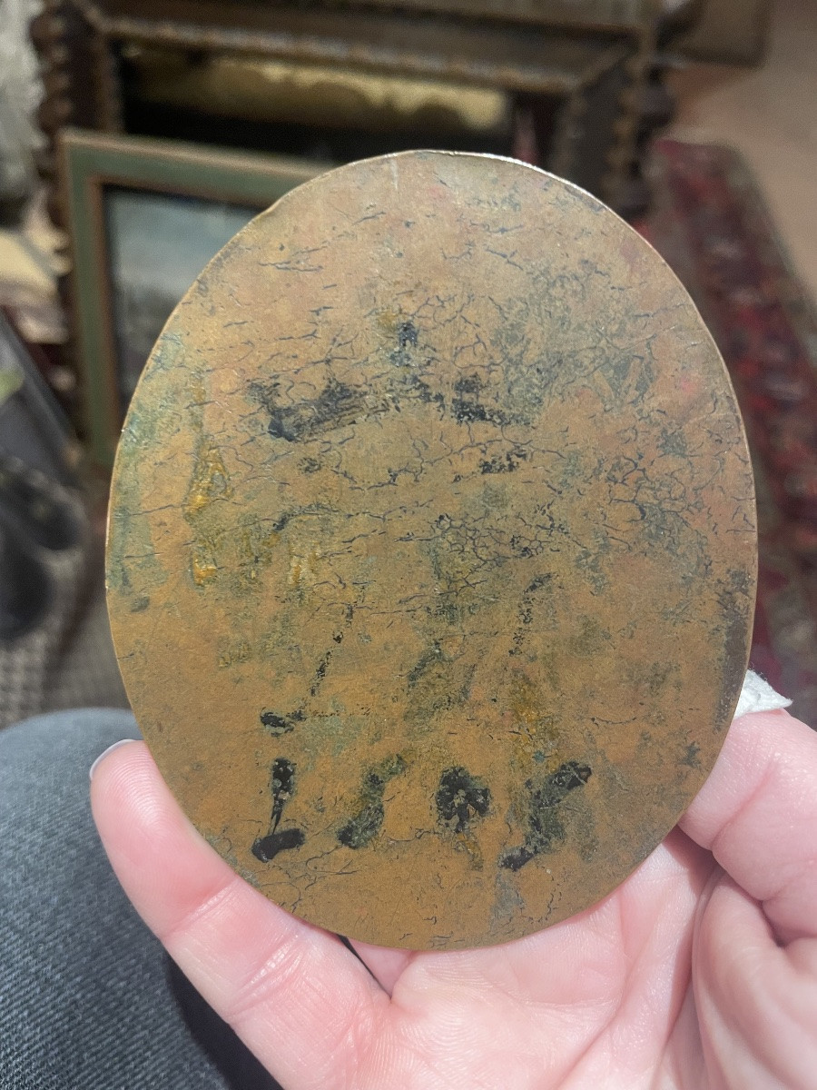 Madonna in preghiera – olio su rame ovale da restaurare, Italia fine XVII – inizio XVIII secolo-photo-4