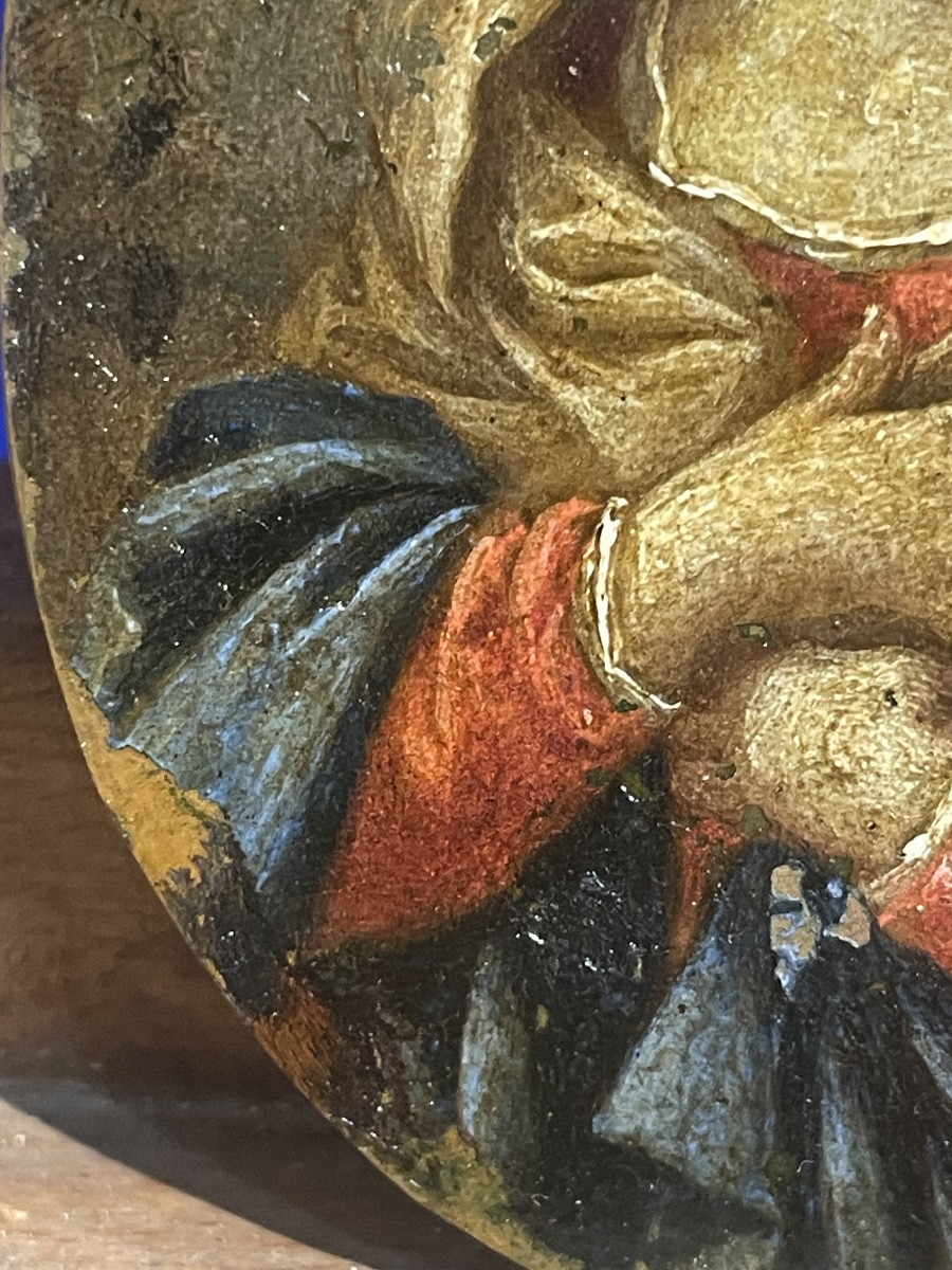 Madonna in preghiera – olio su rame ovale da restaurare, Italia fine XVII – inizio XVIII secolo-photo-1