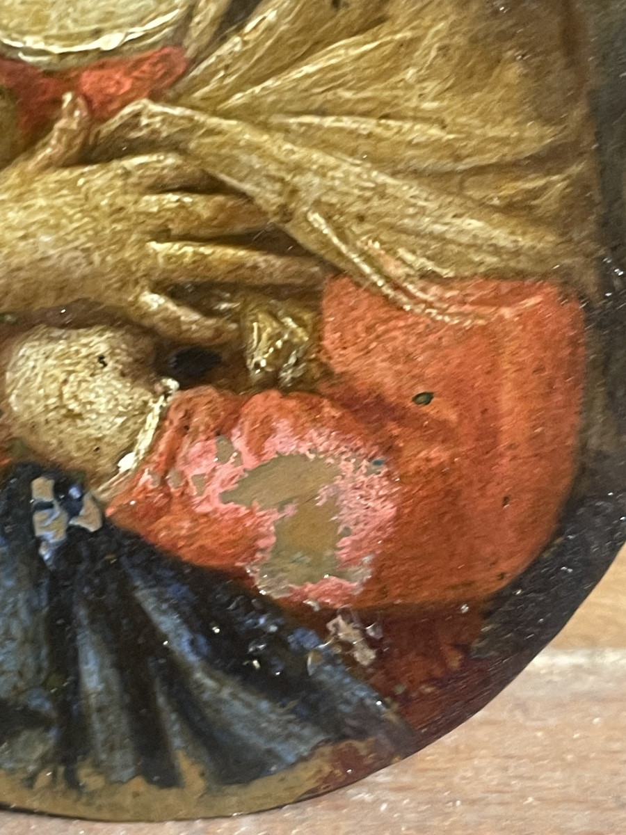 Madonna in preghiera – olio su rame ovale da restaurare, Italia fine XVII – inizio XVIII secolo-photo-2