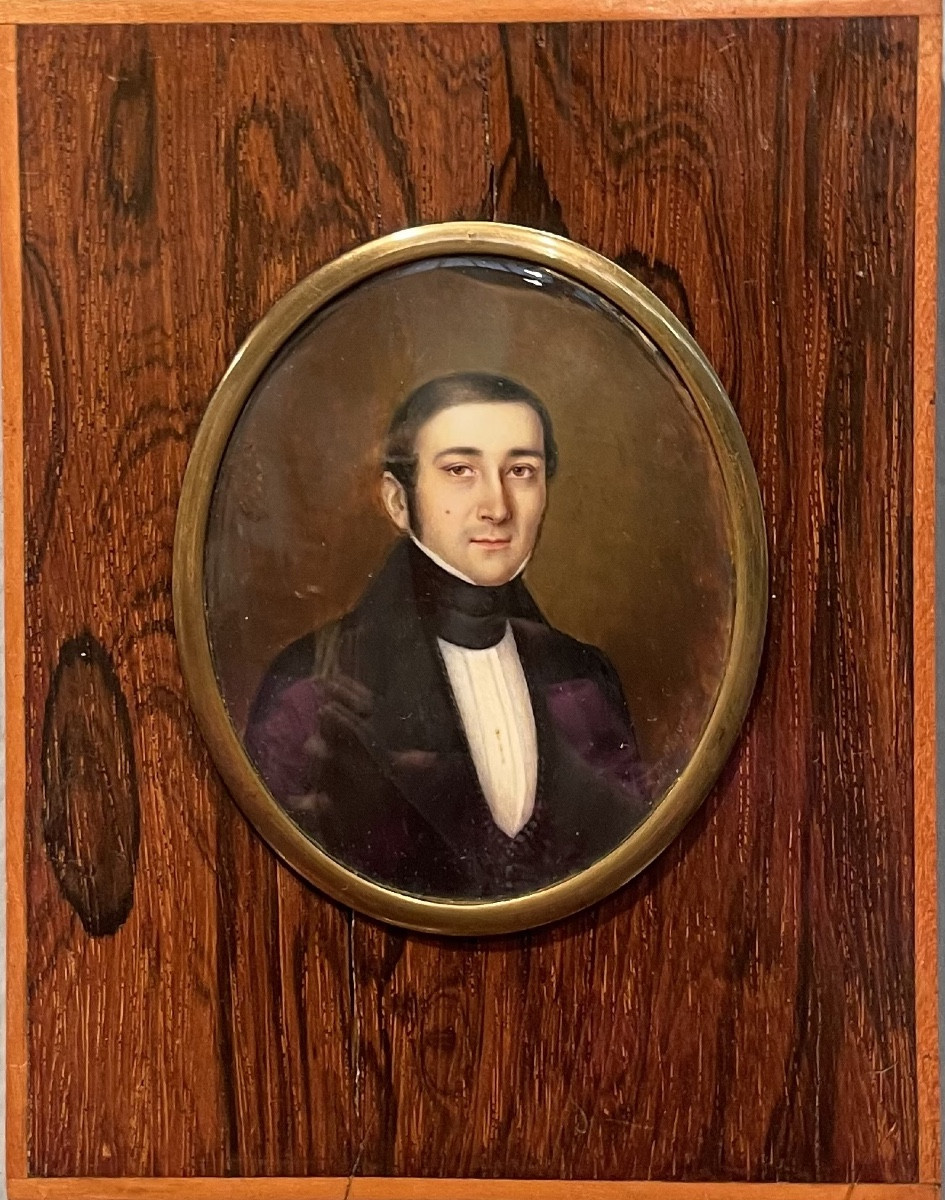 Ritratto miniatura di giovane uomo, firmato M. Chavelon (?), circa 1835–1840,  Cm 17x13-photo-8