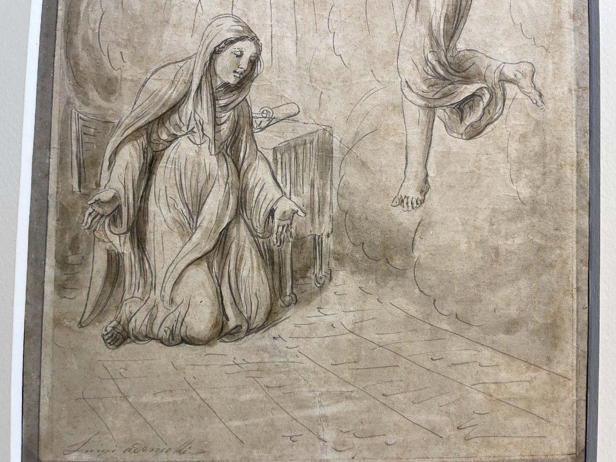 Luigi Ademollo, Annunciazione, inchiostro e grafite su carta, firmato, 1843-photo-4