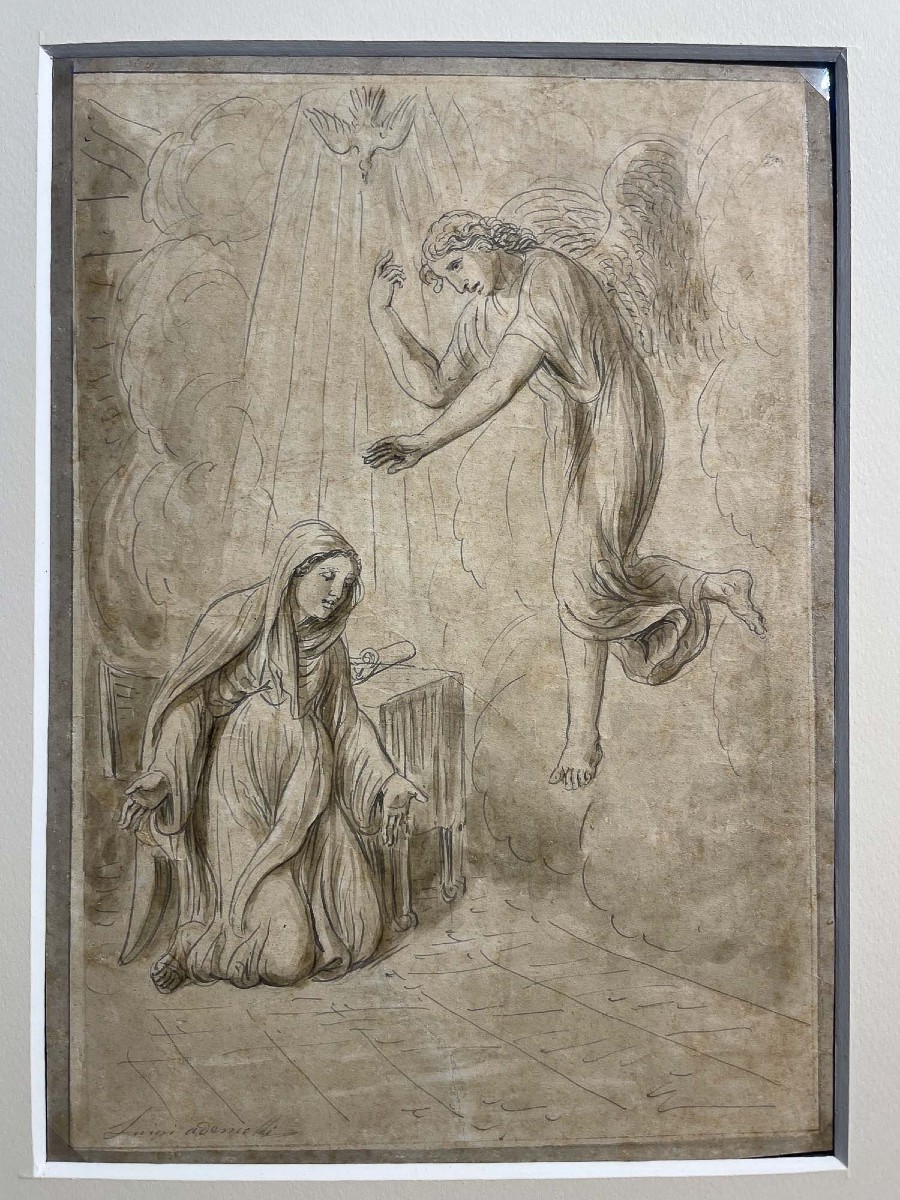 Luigi Ademollo, Annunciazione, inchiostro e grafite su carta, firmato, 1843