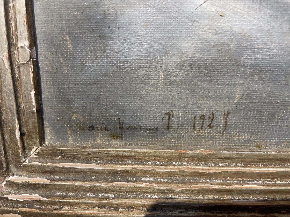 Seguace di Marie Laurencin, ritratto femminile con rosa, olio su tela, ca. 1929, 34,5 x 40,5 cm-photo-1