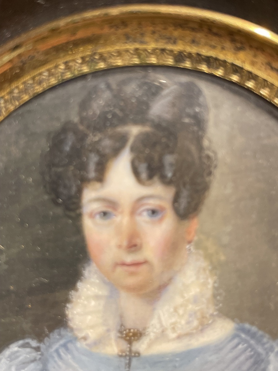 Ritratto miniatura di dama in abito azzurro con colletto a volant, Restaurazione, ca1820-photo-2