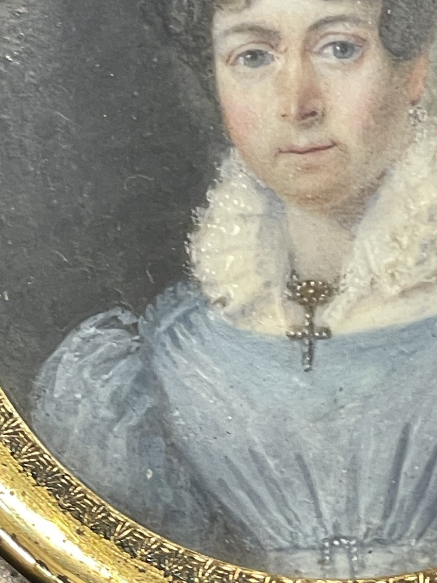Ritratto miniatura di dama in abito azzurro con colletto a volant, Restaurazione, ca1820-photo-3
