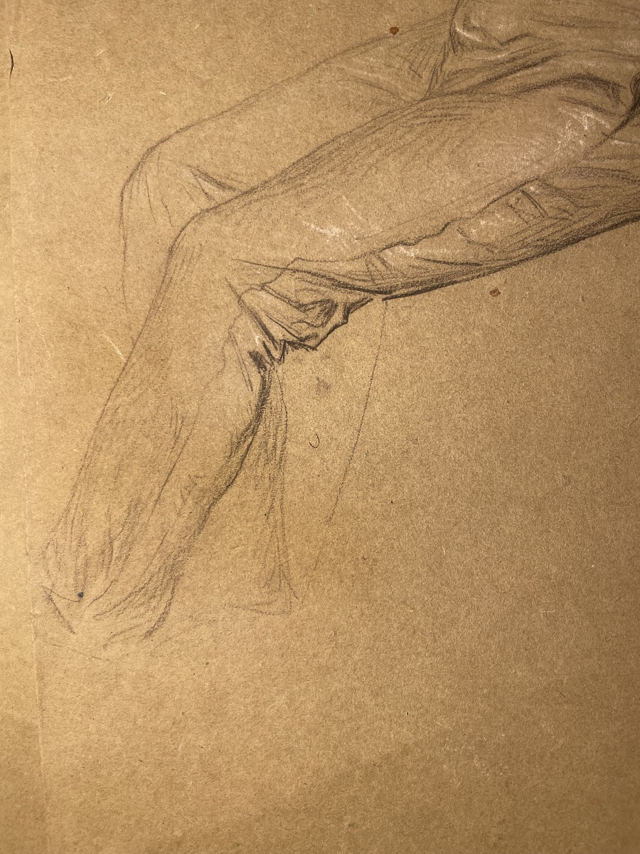 Tre studi accademici maschili su carta verdolina – nudo, panneggio e testa barbuta, metà XIX s-photo-5