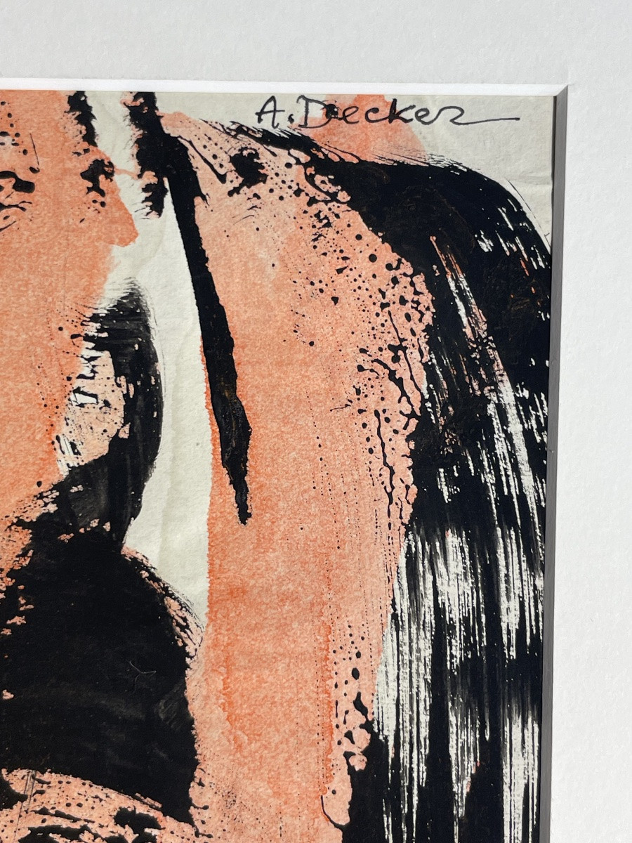 Anja Decker, pittura astratta gestuale a tempera su carta, anni ’50 – 29,5 x 21 cm -photo-3