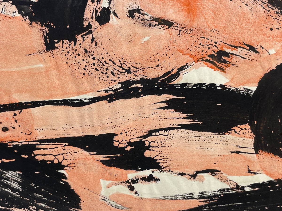 Anja Decker, pittura astratta gestuale a tempera su carta, anni ’50 – 29,5 x 21 cm -photo-4